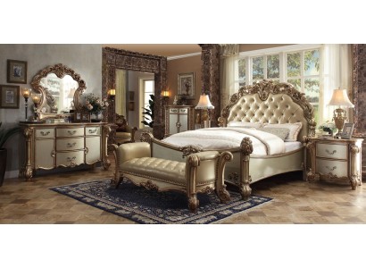 Классическая двуспальная кожаная кровать для гостиной в стиле Честерфилд
