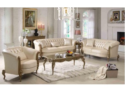 Изысканный комплект кожаных диванов и кресла в стиле Честерфилд