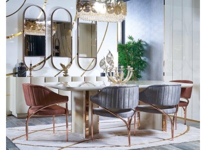 Изысканный гарнитур для столовой в современном стиле люкс-качества в светлом цвете 
