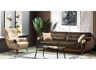 Дизайнерский диванный гарнитур 3+1 в роскошном коричневом и бежевом цветах