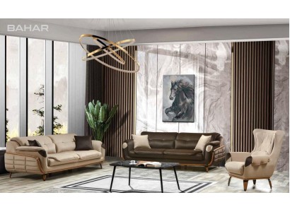 Дизайнерский комплект диванов 3+3+1 в белом и коричневом цветах из 2-х трехместных диванов и кресла в классическом стиле