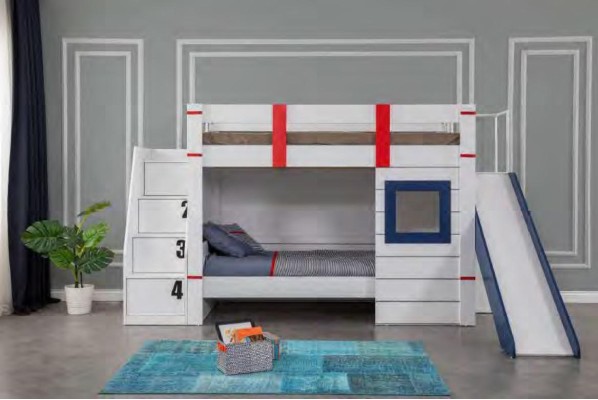 Etagenbett Hochbett Kinderbett Holz Kinder Zimmer Modern Möbel Rutsche Tisch 