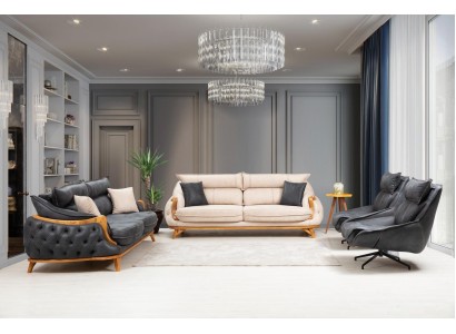 Великолепный диванный гарнитур 3+3+1+1 в насыщенном черном и элегантном белом цветах из 2-х трехместных диванов и 2-х кресел