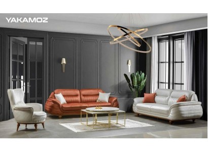 Дизайнерский комплект роскошных диванов 3+3+1 из 2-х трехместных диванов и кресла в белом и коричневом цветах