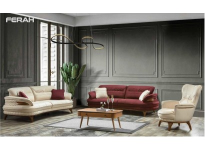 Роскошный комплект 3+3+1 из 2-х трехместных диванов и кресла в бело-красном цветовом сочетании