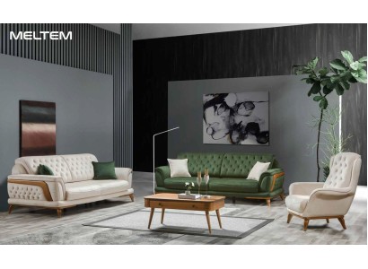 Комплект роскошных диванов Честерфилд 3+3+1 из 2-х трехместных диванов класса люкс и кресла в белых и зеленых цветах