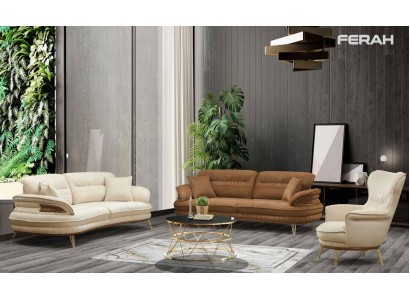 Дизайнерский комплект диванов класса люкс 3+3+1 из 2-х трехместных диванов и кресла в светлых тонах