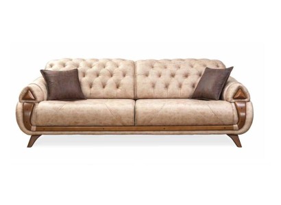 Великолепный трехместный диван Честерфилд бежевого цвета в классическом стиле