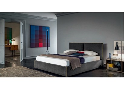 Стильная двуспальная серая кровать 180х200 в текстильной обивке