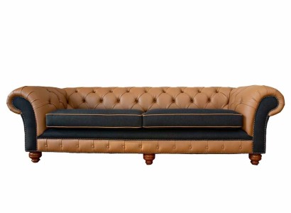 Stilvolles 4 Sitzer Wohnzimmer Sofa Polster Couch Big Couchen Chesterfield Leder Textil Neu