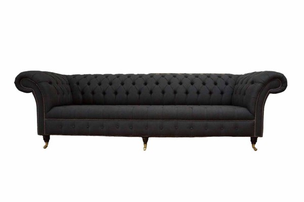 Chesterfield Sofa 4 Seater Black Fabric Living room Design Couch Upholstery