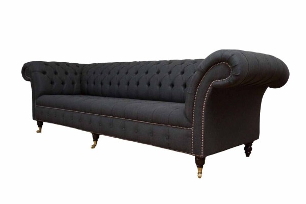 Chesterfield Sofa 4 Seater Black Fabric Living room Design Couch Upholstery