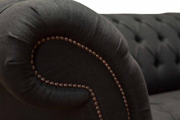 Chesterfield Sofa 4 Seater Black Fabric Living room Design Couch Upholstery