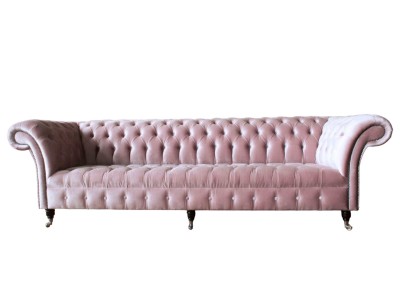 Роскошный розовый 4-х местный диван честерфилд в каретной стяжке