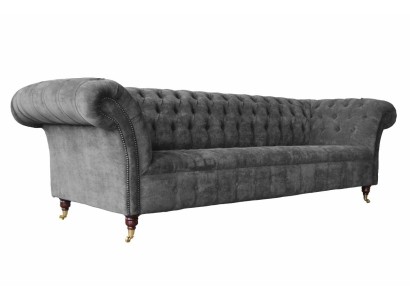 Восхитительный серый трехместный диван в обивке из бархата
