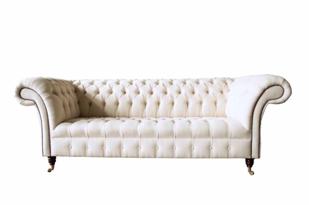 Chesterfield Sofa 3 Seater Designer Pink Couches Fabric Upholstery Textile