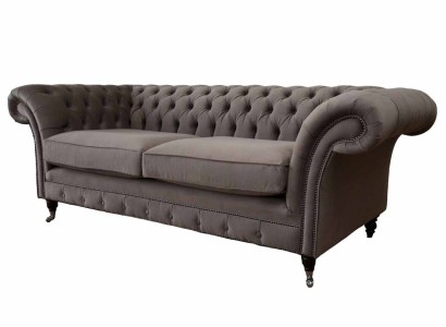 Couches Upholstery Sofas 3 Seat Three Seater Fabric Sofa Chesterfield Gray new