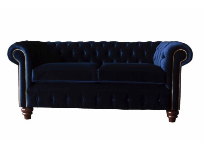 Великолепный 3-х местный диван честерфилд в обивке из синего бархата