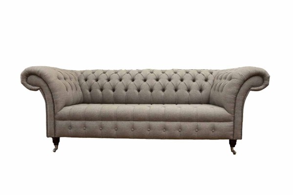 Beige Chesterfield English Classic R Style Sofa Couch 3 Seat Upholstery 230cm