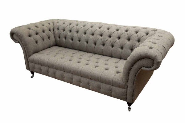 Beige Chesterfield English Classic R Style Sofa Couch 3 Seat Upholstery 230cm