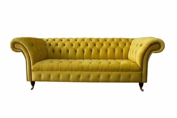 Chesterfield 3 Sitzer Polster Couch Stil Couchen Textil Stoff Sofa Neu