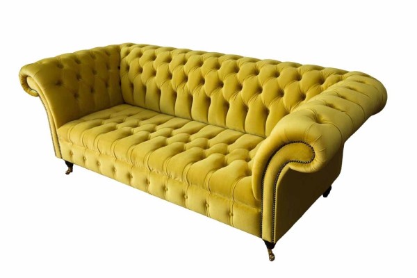 Chesterfield 3 Sitzer Polster Couch Stil Couchen Textil Stoff Sofa Neu