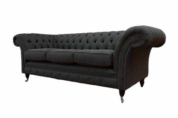 Chesterfield Textil Polster Design Sofa Luxus Couch Grau Sofa 3 Sitzer