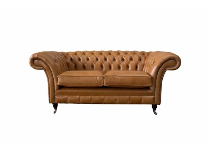 Chesterfield Zweisitzer Sofa 2 Sitz Sofas Polster Sitz Leder Couch Braun