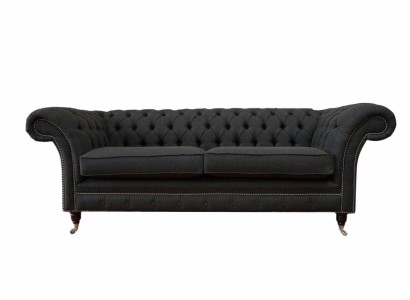 Wohnzimmer Sofa Chesterfield Couch Dreisitzer Design Schwarz Möbel Neu