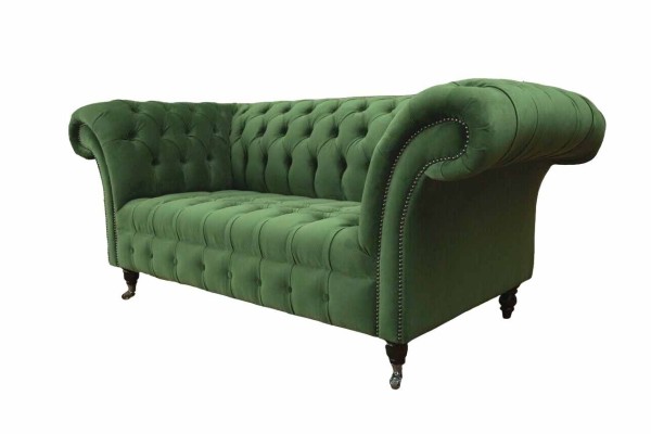 Chesterfield Büro Sitzmöbel Einrichtung Sofa Couch 2 Sitz Textil Grün