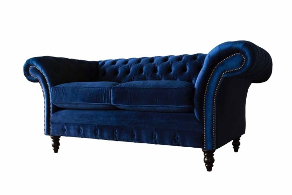 Chesterfield Büro Sitzmöbel Einrichtung Sofa Couch 2 Sitz Textil Blaue