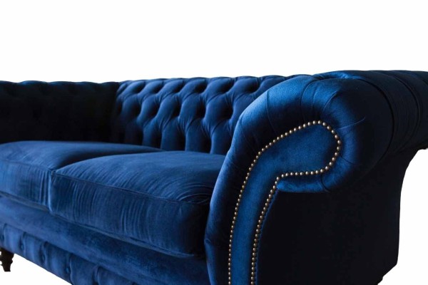 Chesterfield Büro Sitzmöbel Einrichtung Sofa Couch 2 Sitz Textil Blaue