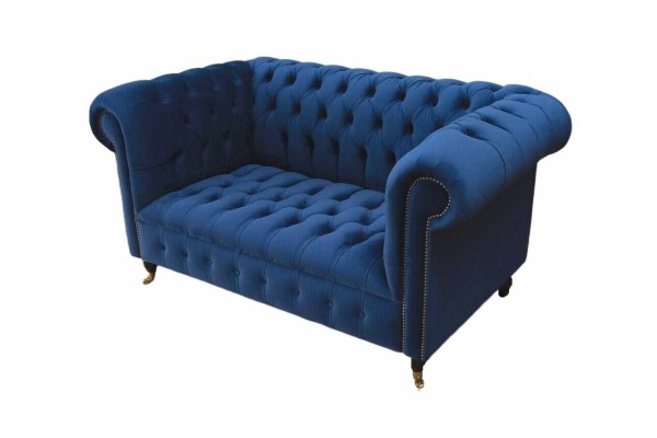 Chesterfield Büro Sitzmöbel Einrichtung Sofa Couch 2 Sitz Textil Blau