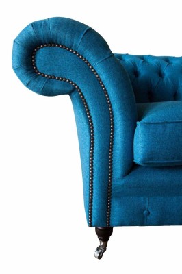 Blauer Chesterfield Sessel Polster Sofa Couchen 1,5 Sitzer Einsitzer Textil