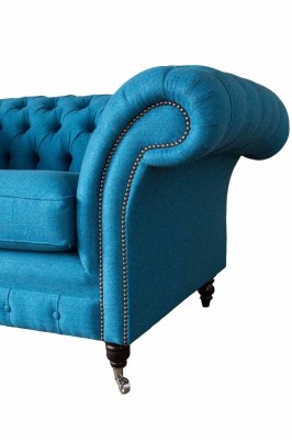 Blauer Chesterfield Sessel Polster Sofa Couchen 1,5 Sitzer Einsitzer Textil