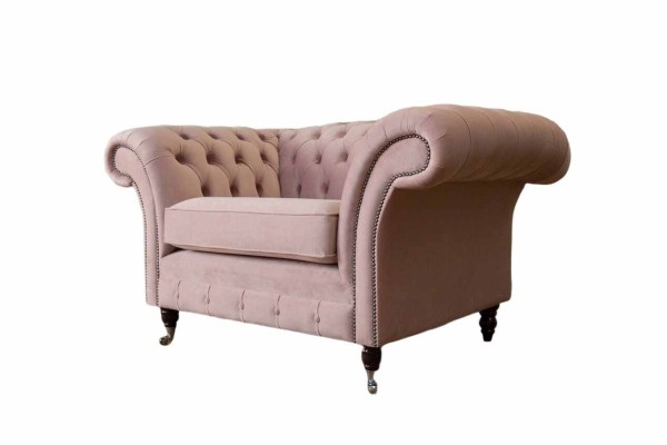 Chesterfield Design Sessel Rosa Polster Luxus Textil Couchen 1 Sitzer