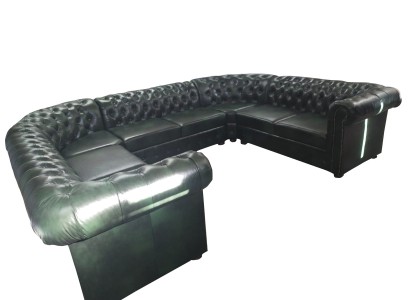 Благородный угловой диван U-формы в кожаной обивке