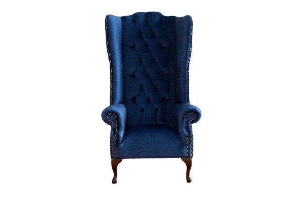 Armchair Chesterfield Couch Textile Lounge Upholstery Blue Luxury Wing Chair