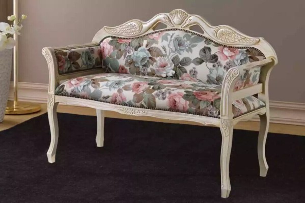 Classic Bench seat Antique style two-seater upholstered bench seat furniture design