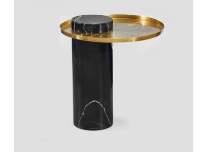 Круглый черный приставной столик со стеклянной столешницей