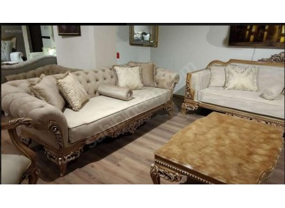 Designer Sofa Heller Stoffbezug 3Sitzer + Couchtisch Neues Modell für Wohnzimmer