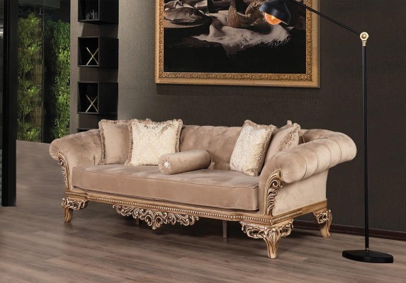 Designer Sofa Heller Stoffbezug 3Sitzer + Couchtisch Neues Modell für Wohnzimmer