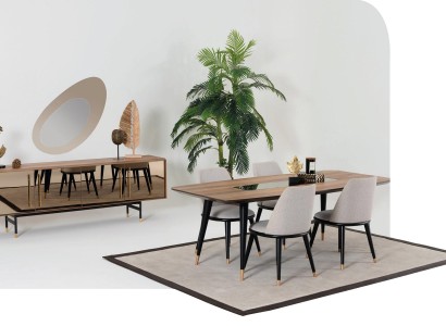 Esszimmer Set Tisch 4x Stühle Anrichte Spiegel Garnitur Design neu 7tlg