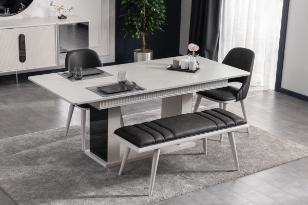 Esszimmer Tisch 4x Stühle Bank 6tlg.Set Gruppe Garnitur Möbel neu weiß