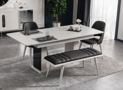 Esszimmer Tisch 4x Stühle Bank 6tlg.Set Gruppe Garnitur Möbel neu weiß