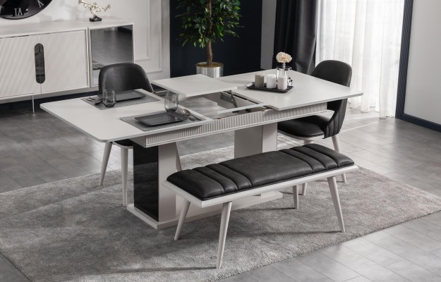 Esszimmer Tisch 4x Stühle Bank 6tlg.Set Gruppe Garnitur Möbel neu weiß