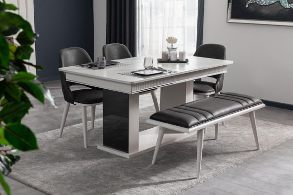 Esszimmer Tisch 4x Stühle Bank 6tlg.Set Gruppe Garnitur Möbel neu weiß