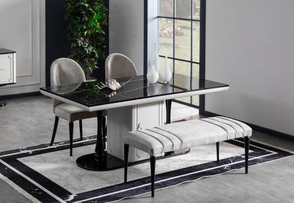 Esszimmer Tisch 4x Stühle Anrichte mit Spiegel Bank 7tlg. Set Gruppe