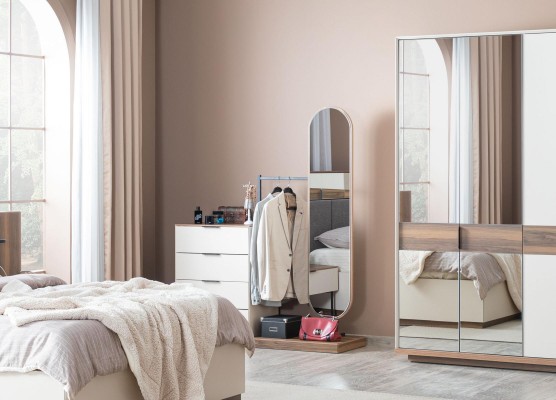 Bedroom Sideboard with Mirror Suite Wood Modern White Furniture