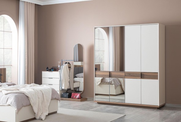 Bedroom Sideboard with Mirror Suite Wood Modern White Furniture